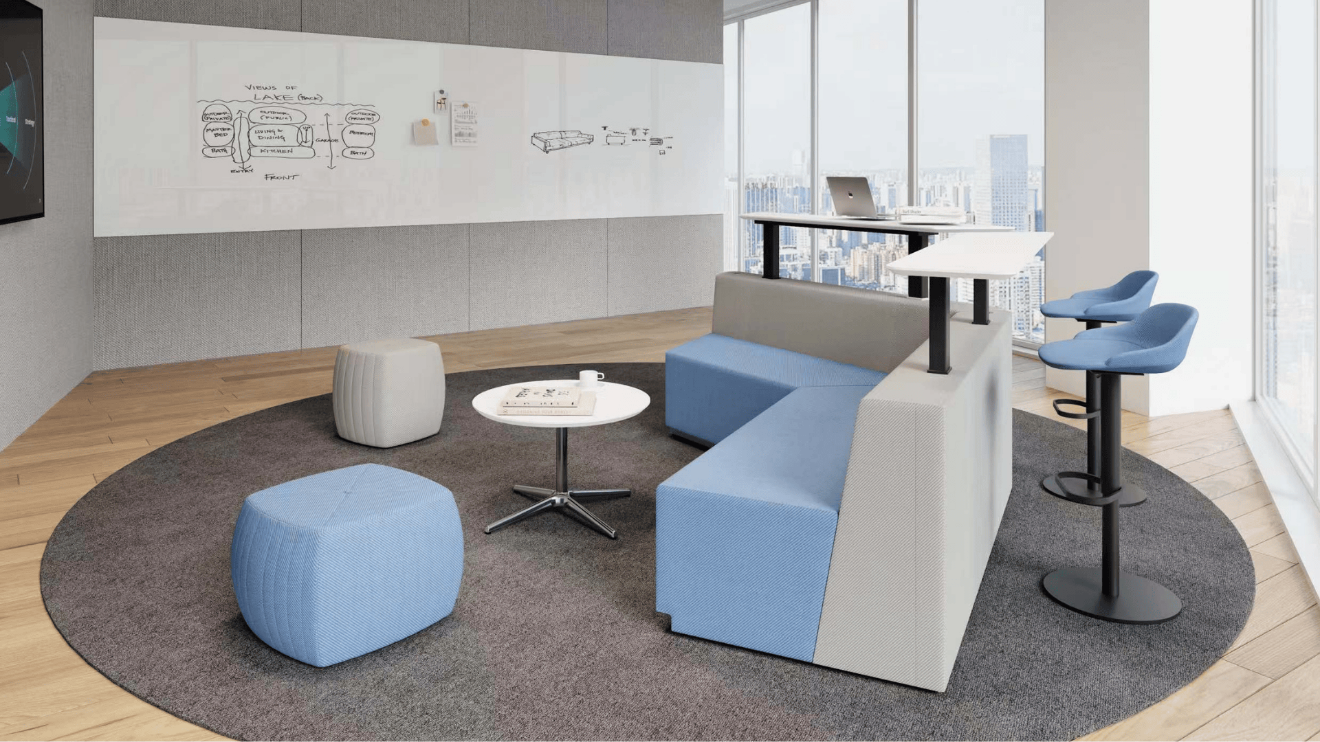 Collaborative furniture with mult seating and table