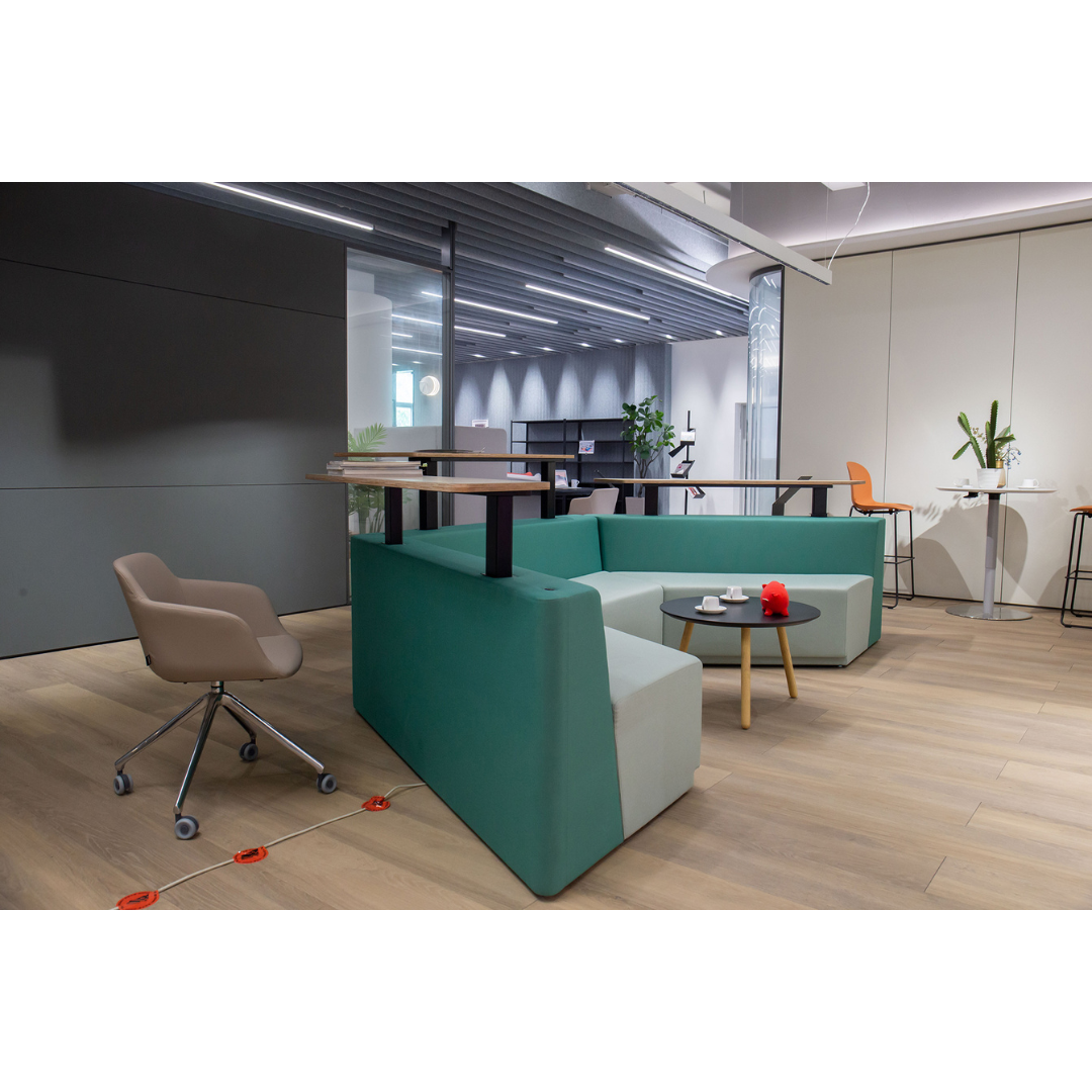 Hexalift Modular Sofa with customizable fabric upholstery, perfect for creating a stylish and functional seating solution in offices and coworking spaces.