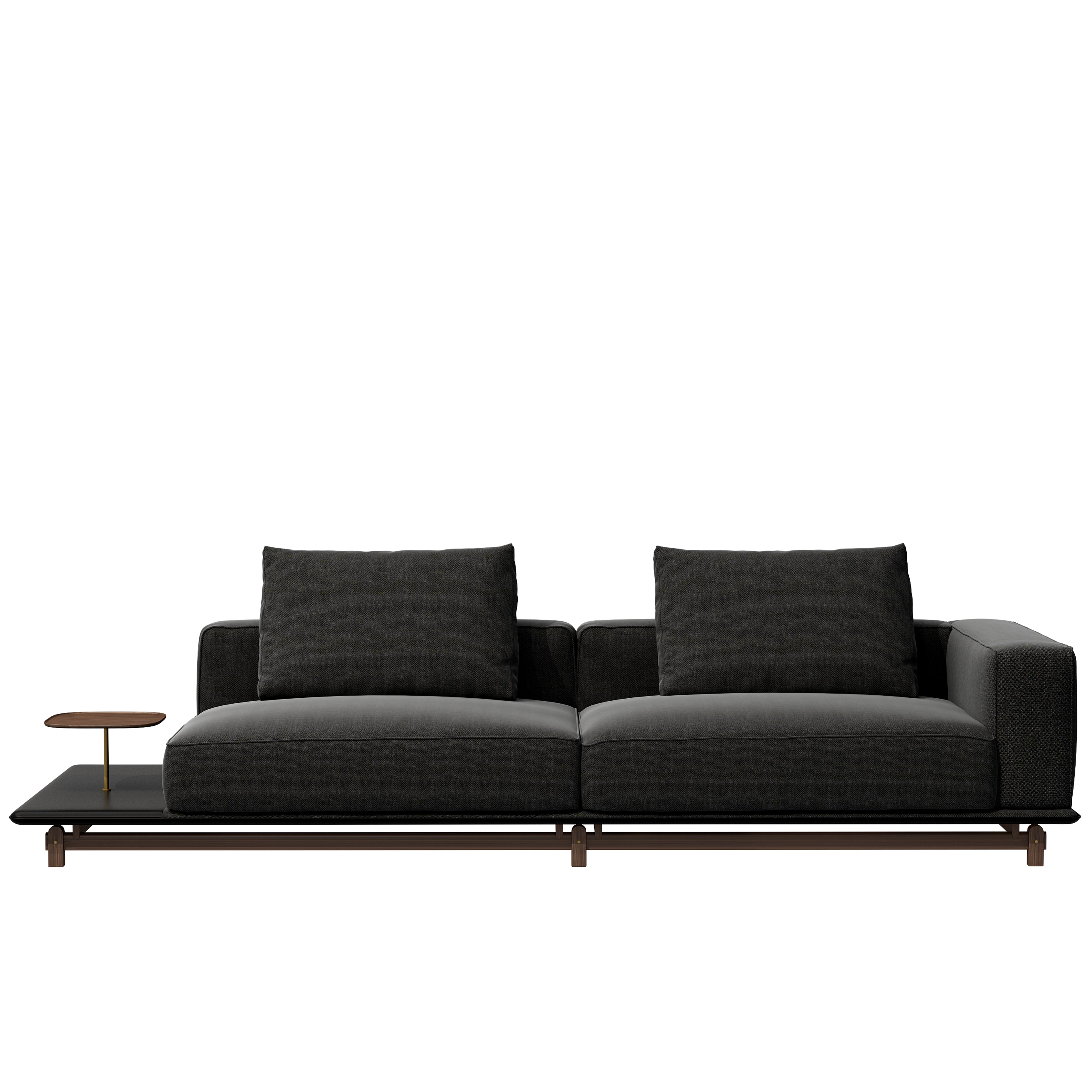 Front view of the Ink Sofa with Side Table by Meraki Decoration, showcasing its elegant design and integrated wooden side table for modern design commercial spaces. 