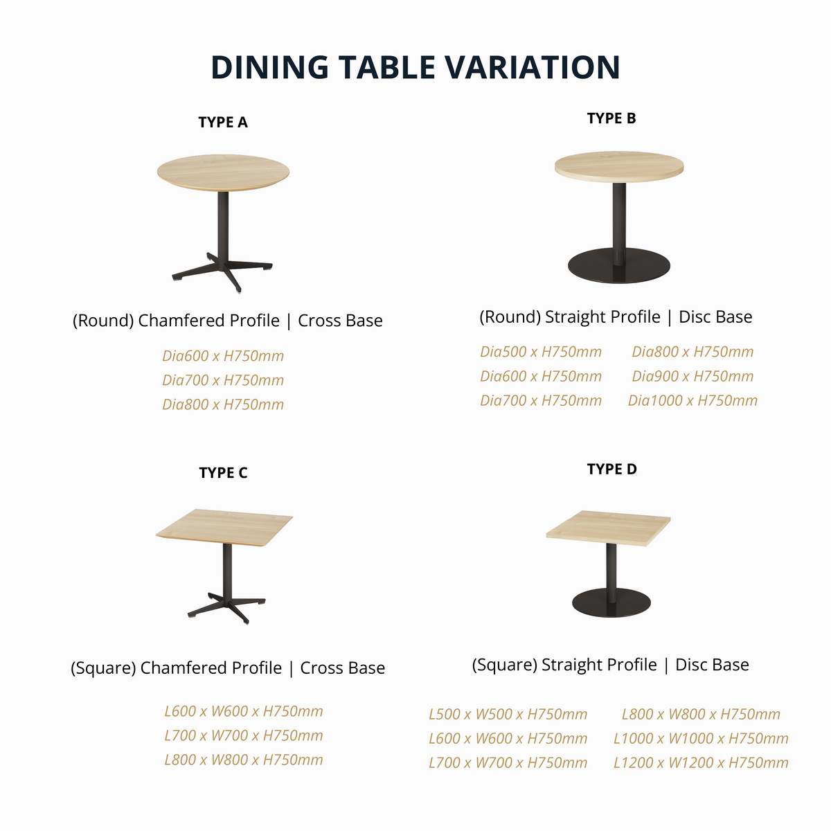 LOLLI - Round/Square Dining Table (600-1200mm)
