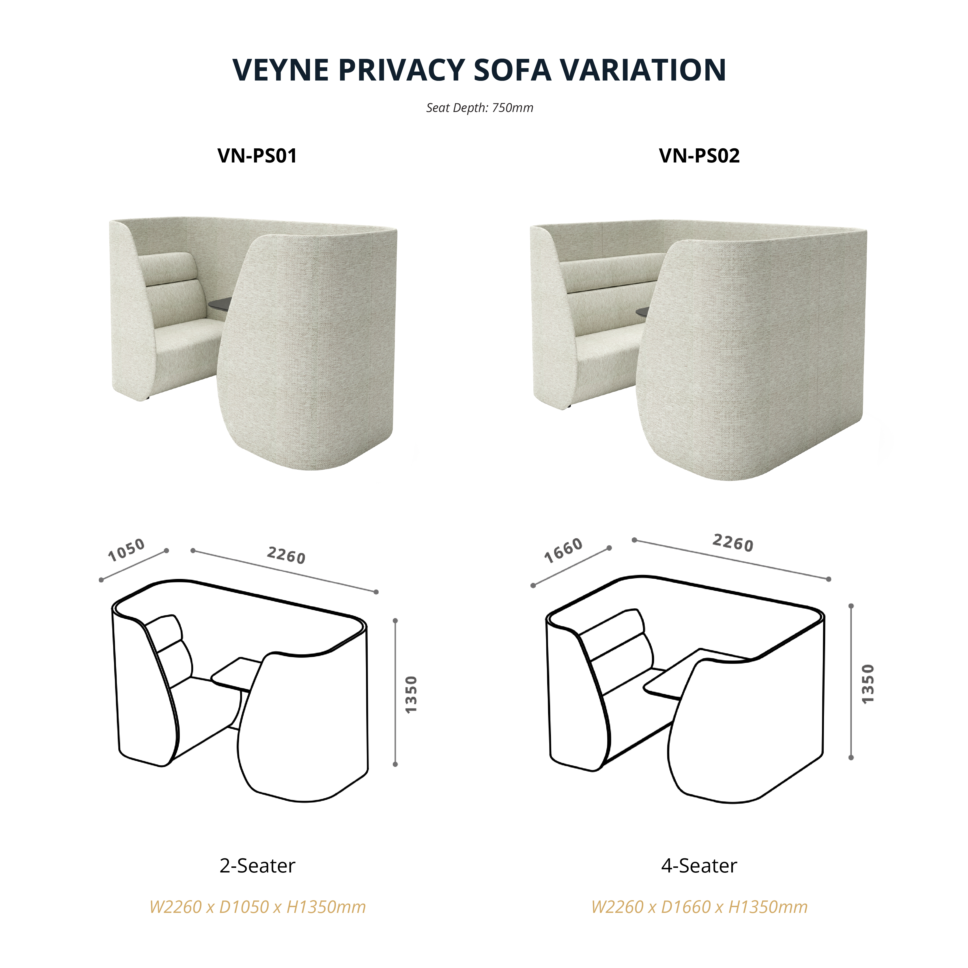 VEYNE - 2/4 Seater Privacy Sofa with Table (Powerpoint option)